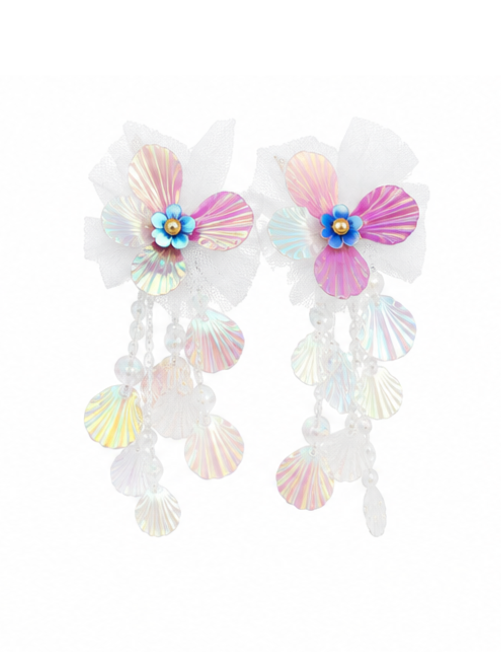Boucles Opaline - pétales nacrés XL cascade de perles