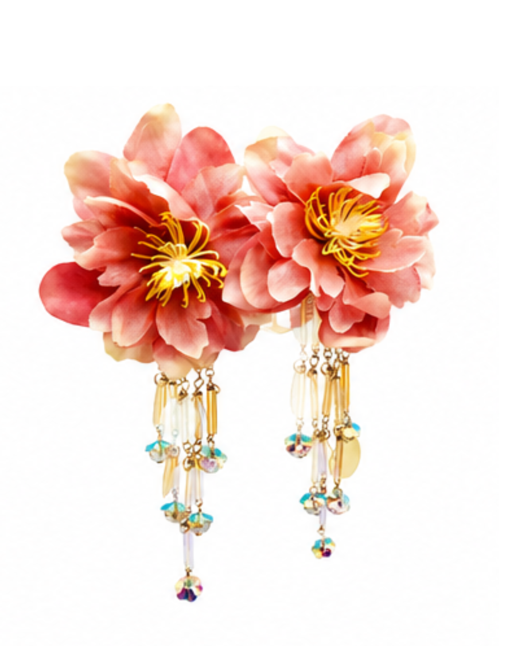 Boucles Coralia - fleur corail XL avec pampilles dorées