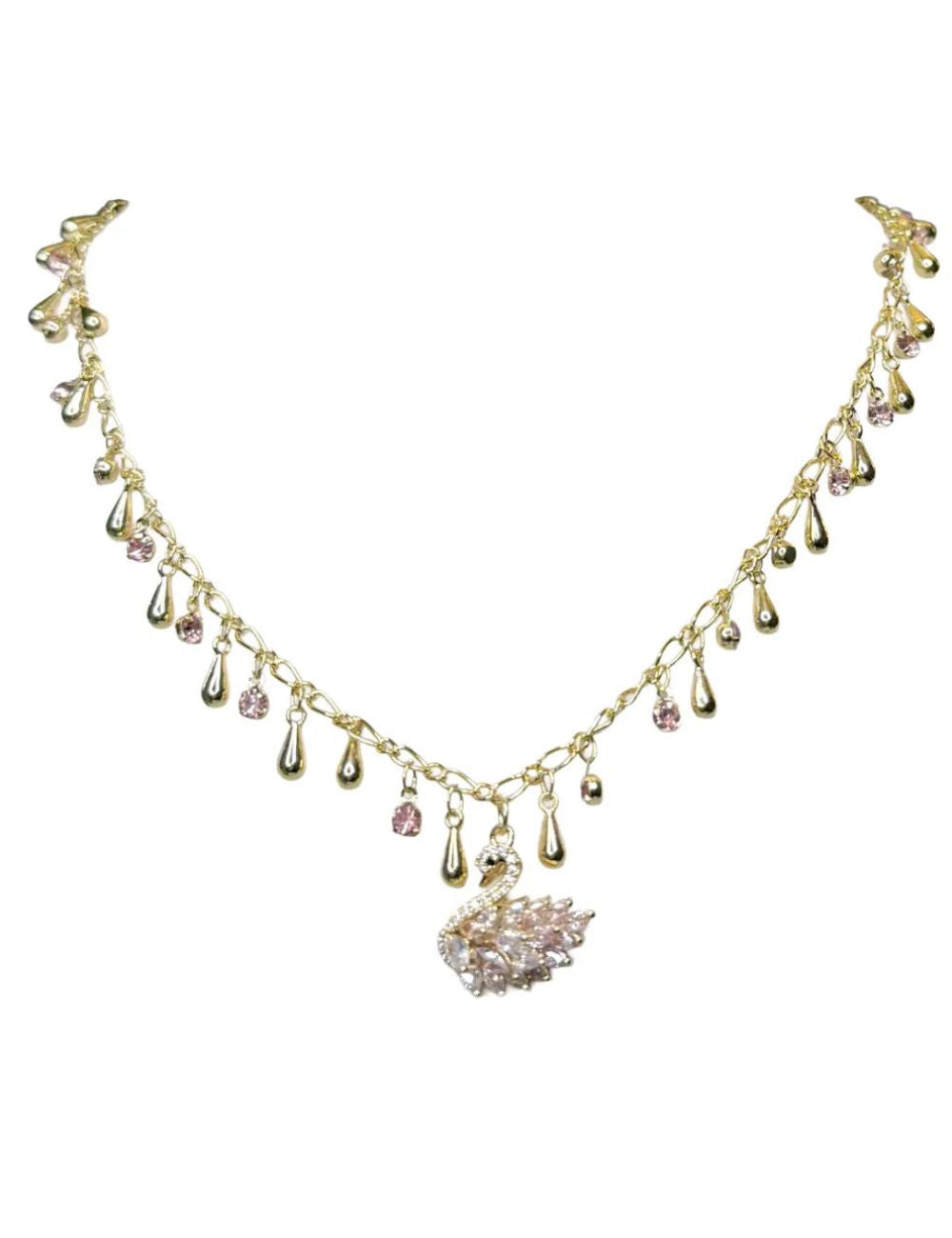 Collier Cygne - Strass roses
