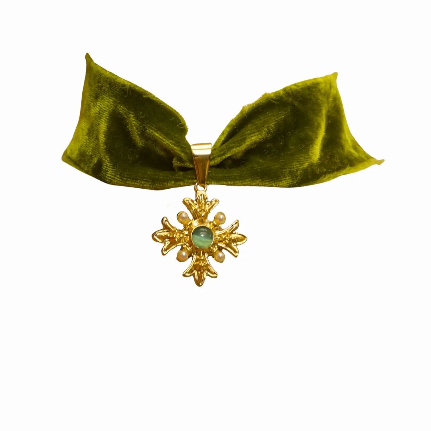 Choker Velours de soie - Alienor / Vert