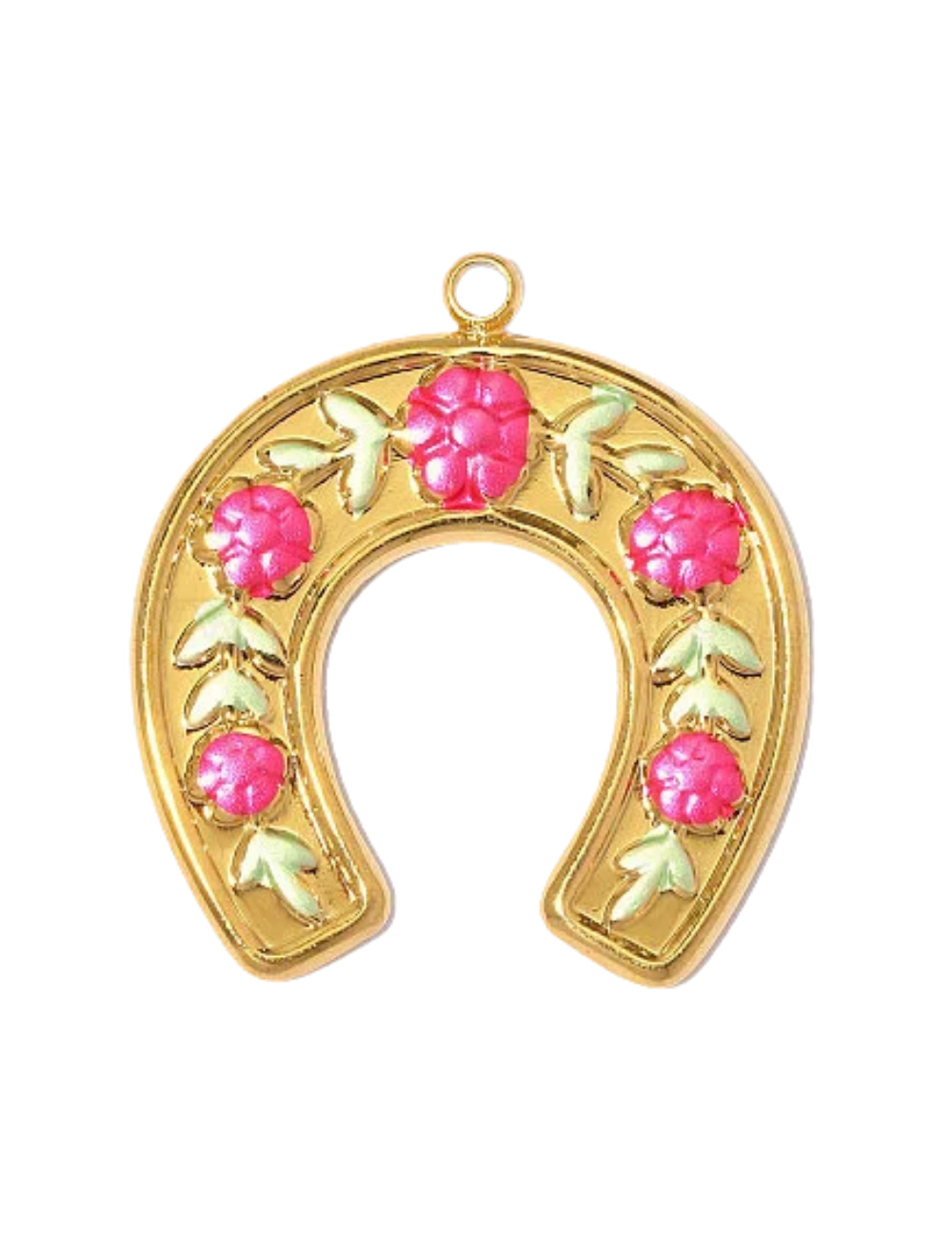 Charm Fer à Cheval Fleuri – fer à cheval doré aux roses émaillées