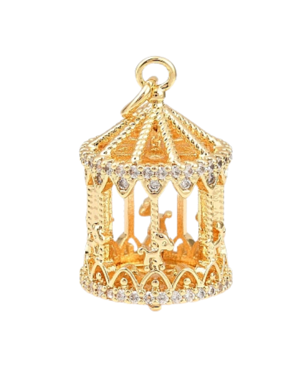 Charm Manège – carrousel miniature doré et zircons
