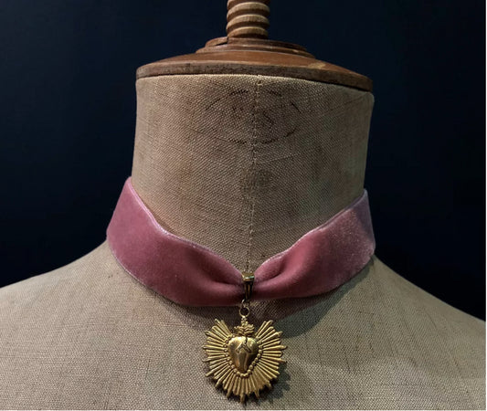 Collier Benvolio - Choker en Velours Rose