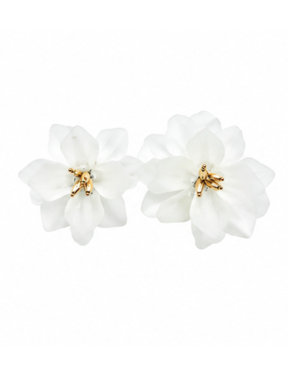 Boucles Neige - fleur blanche XL étamines dorées