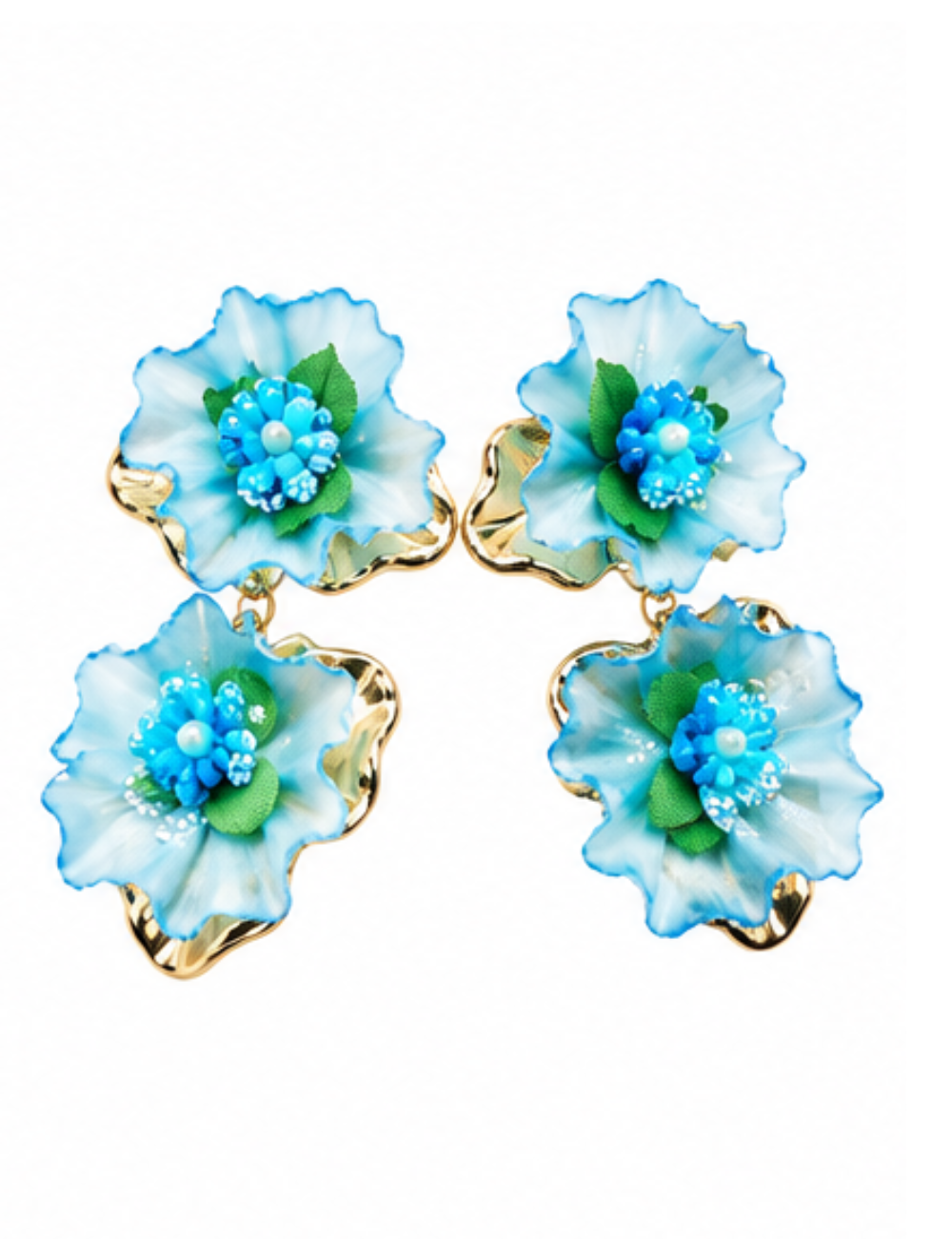 Boucles Cascata - cascade de fleurs turquoise XL