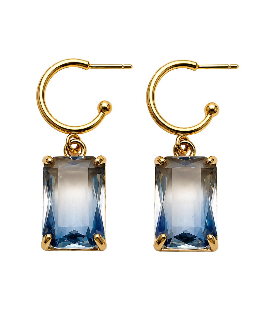 Boucles d'oreilles Azzurra Fascinato — créoles dorées à cristal bleu dégradé taille émeraude