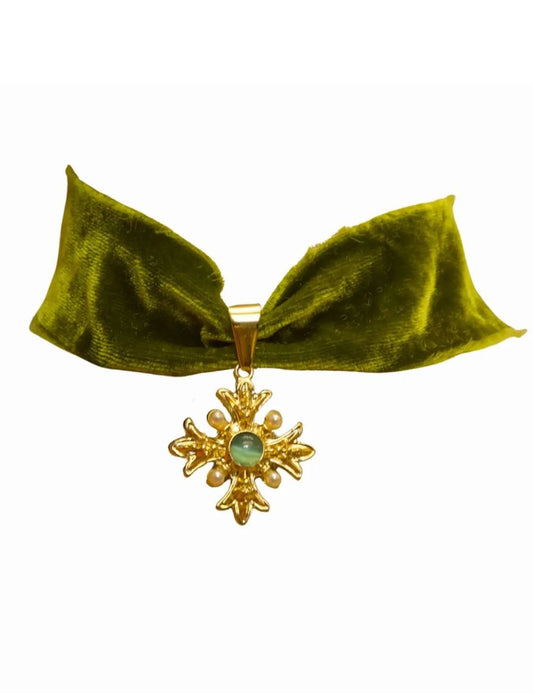 Choker Velours de soie - Alienor / Vert