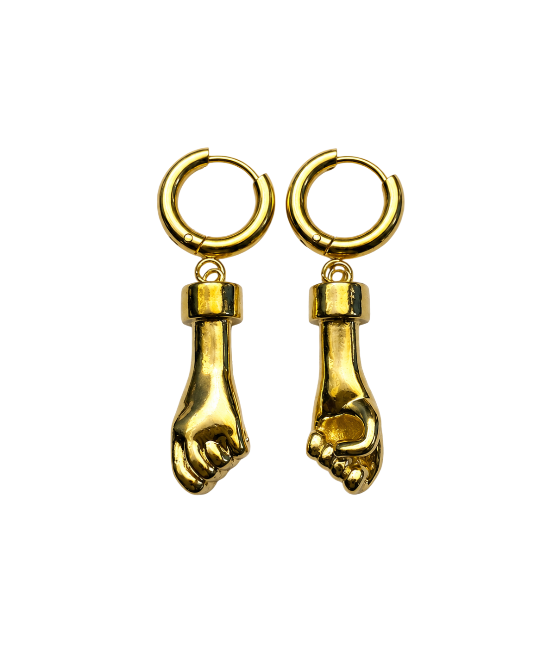 Boucles d'oreilles Figa Fascinato — créoles dorées à pendentif main de protection ex-voto en acier inoxydable