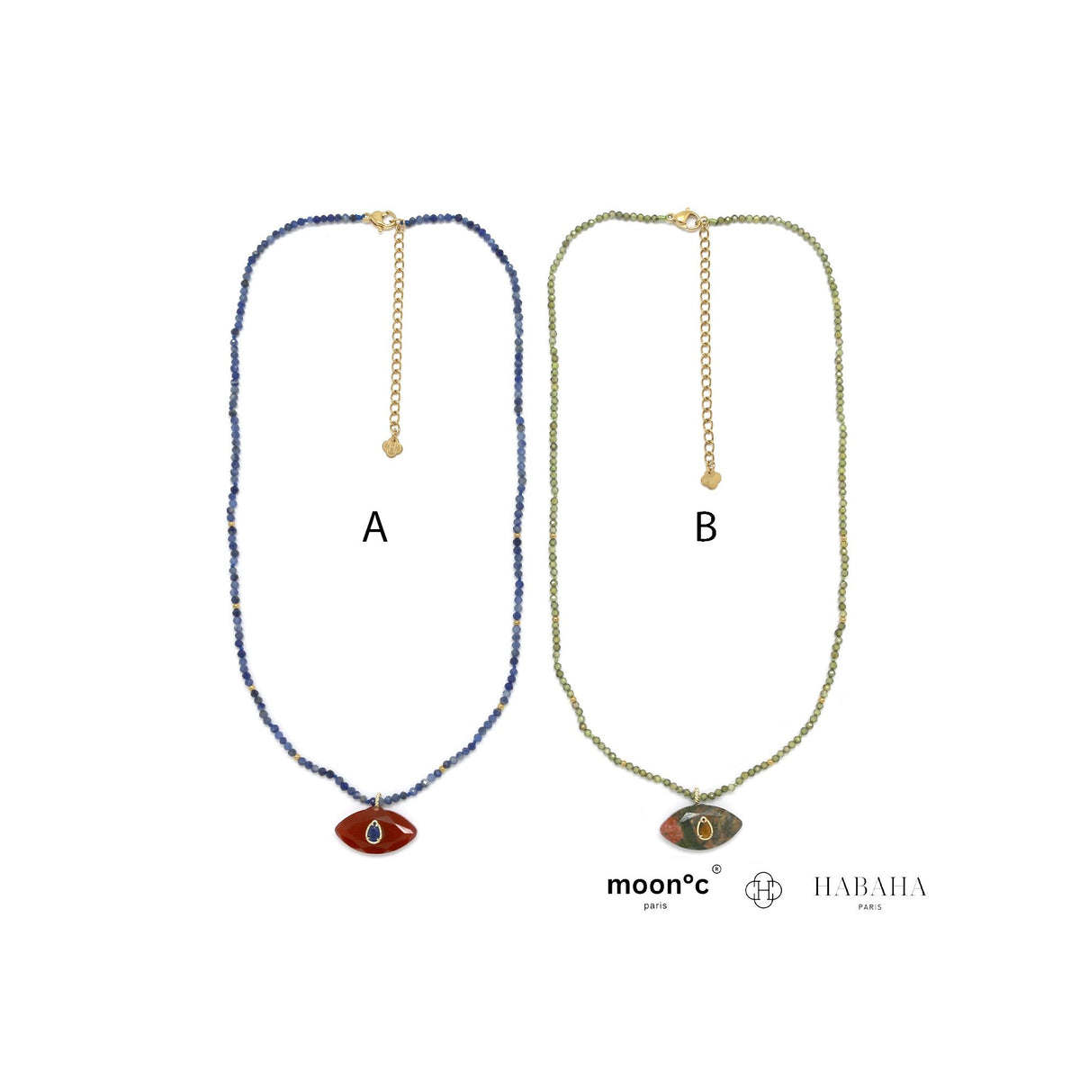 Collier Iris lapis lazuli et cornaline, zircon et unakite