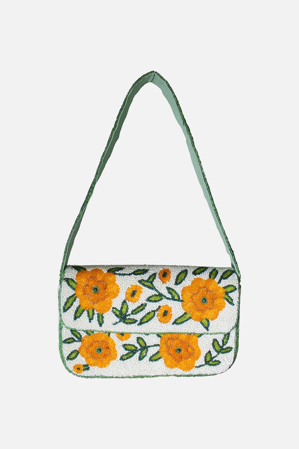 Sac perlé Fleurs dorées
