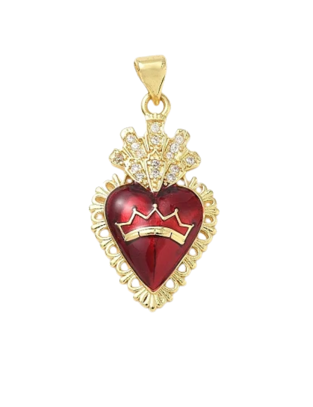 Charm Cordelia – cœur sacré bordeaux couronné de zircons