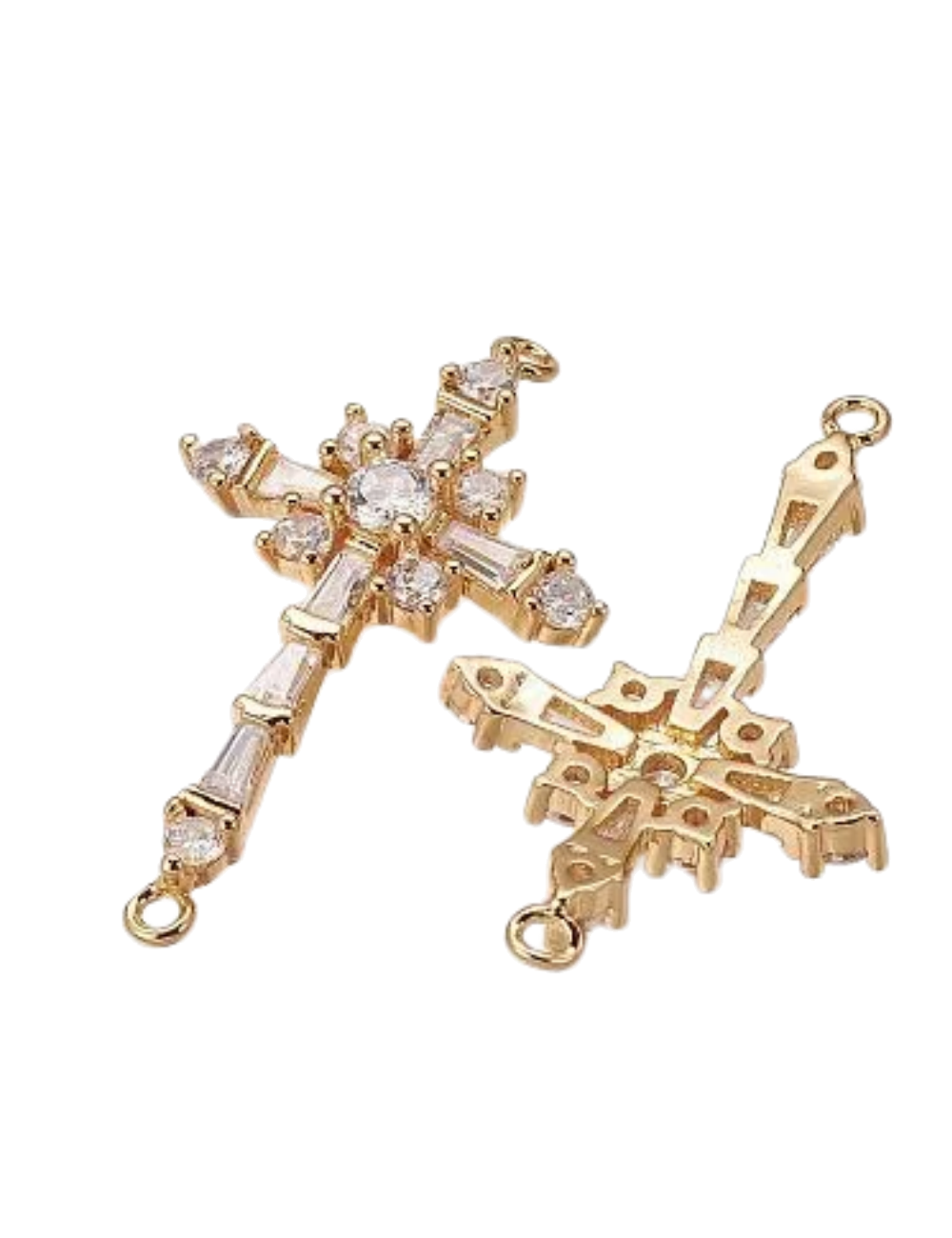 Charm Croix Lorenzo – croix zircons ronds et baguettes, face et revers
