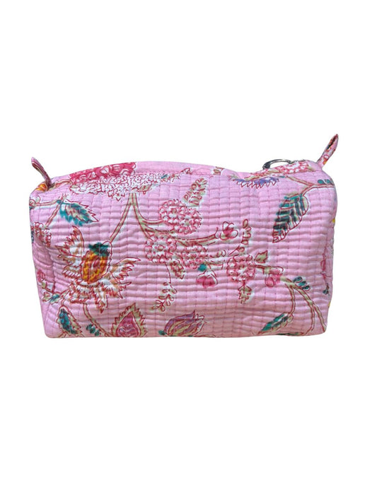 Trousse de toilette rose clair à motif floral