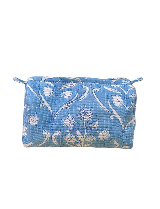 Trousse de toilette bleu à motif floral